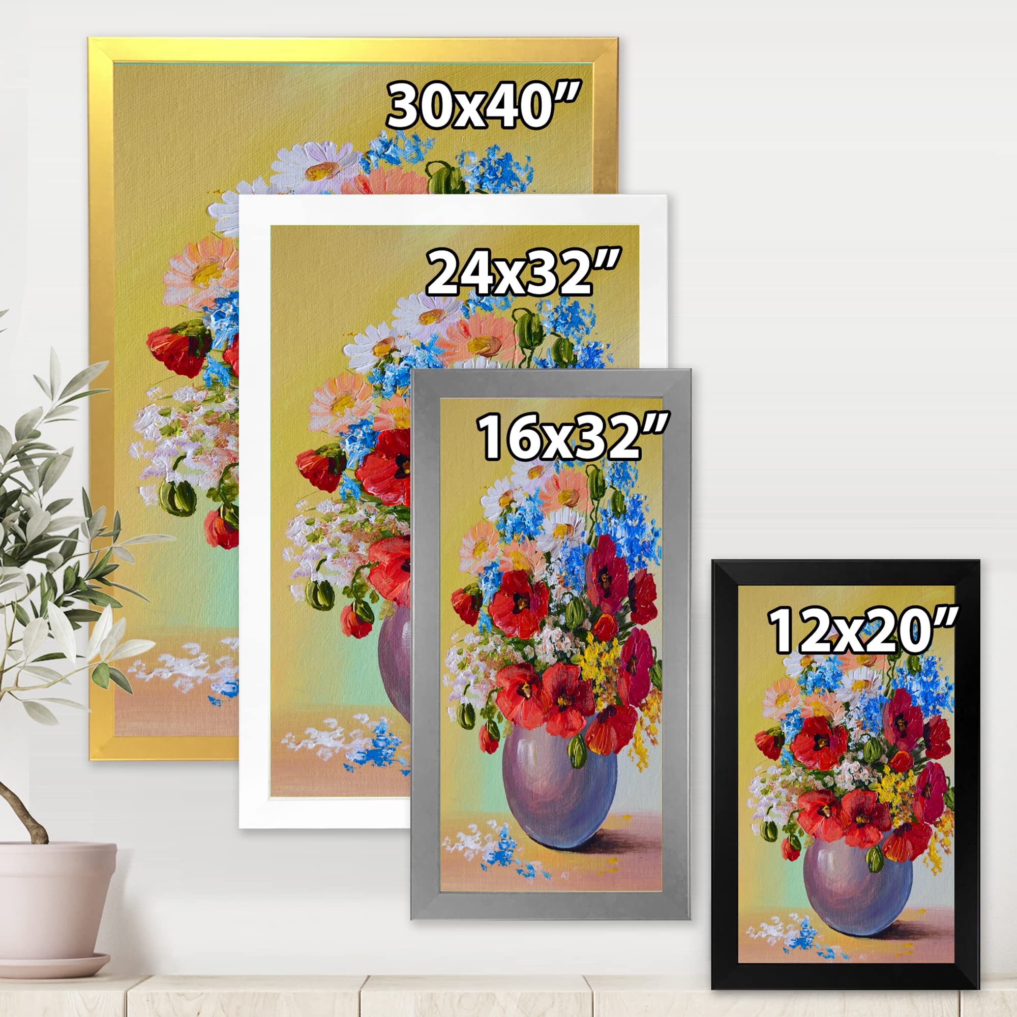 Amazon.co.jp: DesignQ 静物画 赤と青の花のブーケ 伝統的な額付き